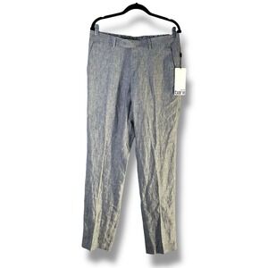 Bar III Pants Mens Sz 32x32 Gray Linen Slim Fit Flat Front Dress Trousers Summer